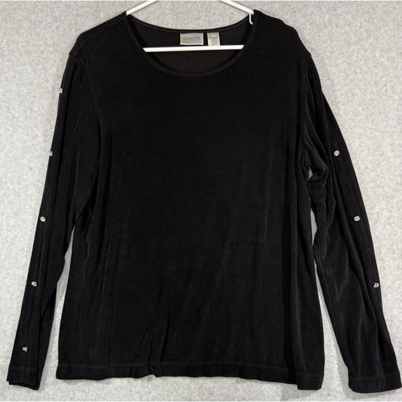 Chico's Tops - Chicos Travelers Top Women's Size 3 (XL) Diamond Girl Black Slinky Decor‎ Sleeve
